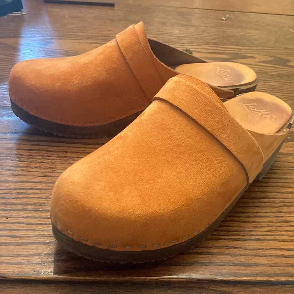 Lotta From Stockholm Orange Suede Clogs